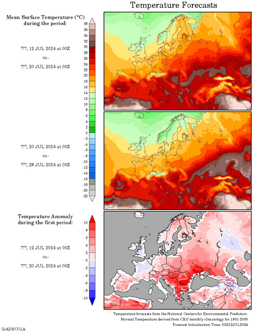 Extended weather forecast for Europe and USA/Canada