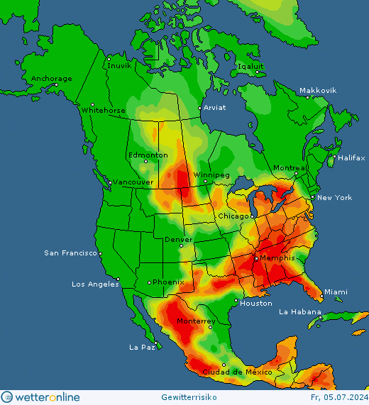 Thunderstorm forecast in Europe, NorthAmerica and Asia