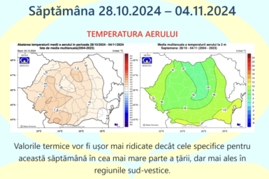 Prognoza meteo Romania 28 Octombrie – 25 Noiembrie 2024. Vreme de toamnă plăcută.