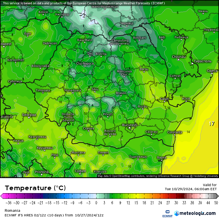 Temperaturi-maine-dimineata-17 Prognoza meteo România 28 Octombrie 2024. Ușoară răcire în jumătatea nordică.