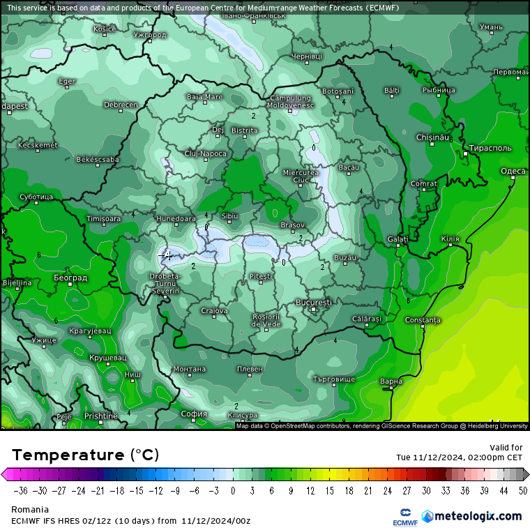 Temperaturi-astazi-8 Prognoza meteo România 12 Noiembrie 2024. Mai rece decât normal dar se încălzește ușor.