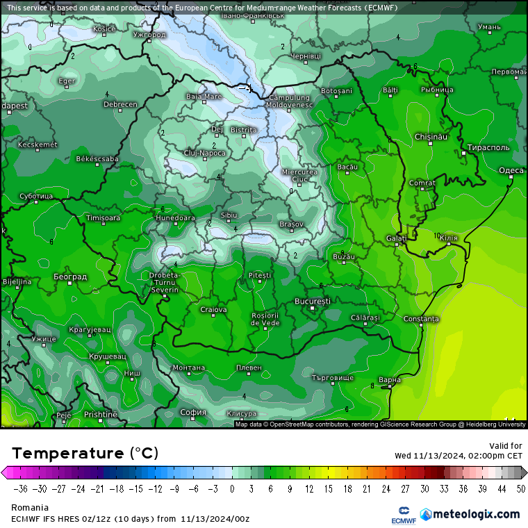 Temperaturi-astazi-9 Prognoza meteo România 13 Noiembrie 2024. Mai rece decât normal dar se încălzește ușor.