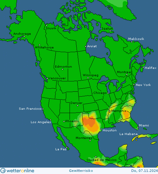 Thunderstorm-Probability_20241107_nam-1 Thunderstorm forecast in Europe, North America and Asia. Warning watch.