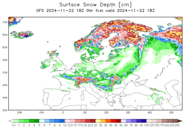 Current Snow and Ice Depth in Europe and USA