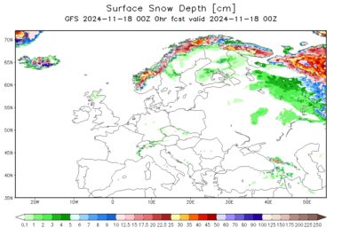 Current Snow and Ice Depth in Europe and USA