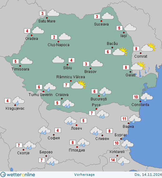 tempImageDj30Q6 Prognoza meteo România 14 Noiembrie 2024. Vreme mohorâtă și ploi în Sud-Est.