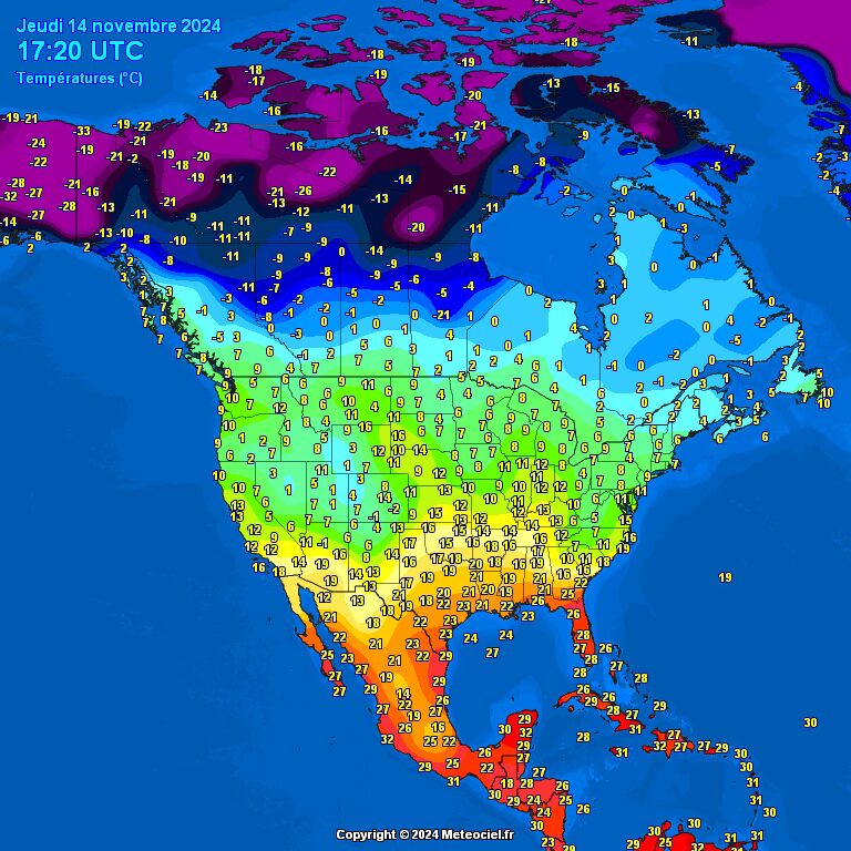 tempImagei0Q6YG Temperatures in North America. Watch and compare.