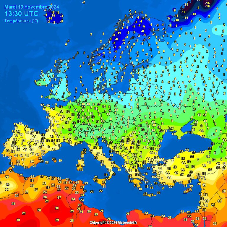 tempImagenjT8yp Europe noontime temperatures for you. Compare and watch.