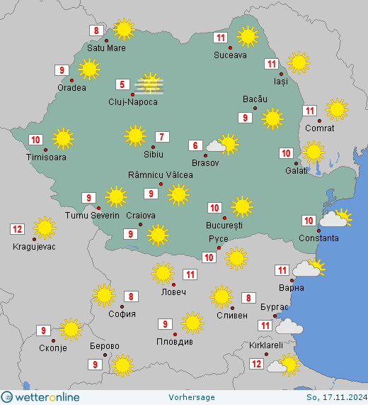 tempImageyU8962 Prognoza meteo România 16 - 17 Noiembrie 2024. Încălzire ușoară a vremii.