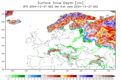 Current Snow and Ice Depth in Europe and USA