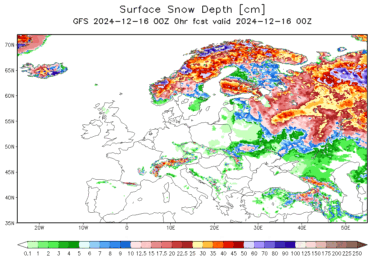 Current Snow and Ice Depth in Europe and USA