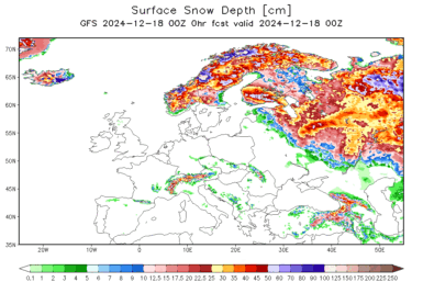 Current Snow and Ice Depth in Europe and USA