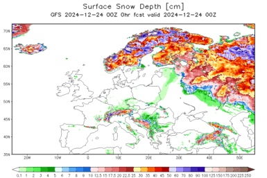 Current Snow and Ice Depth in Europe and USA