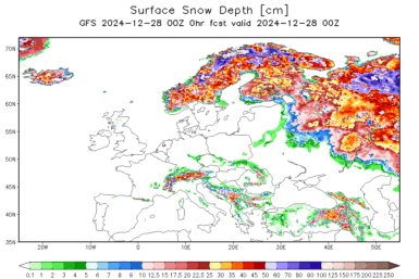 Current Snow and Ice Depth in Europe and USA