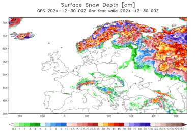 Current Snow and Ice Depth in Europe and USA