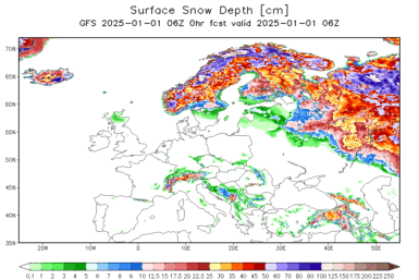 Current Snow and Ice Depth in Europe and USA