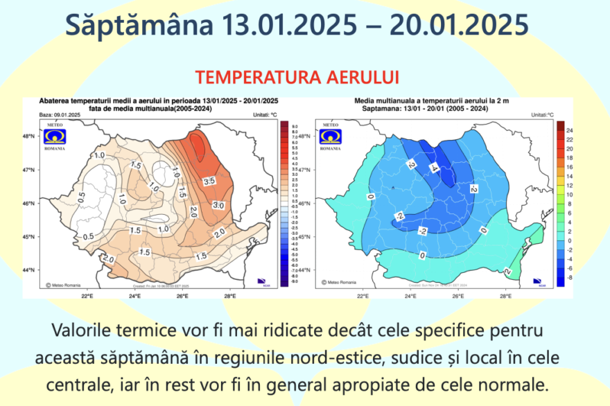 Prognoza meteo Romania 13 Ianuarie – 10 Februarie 2025.