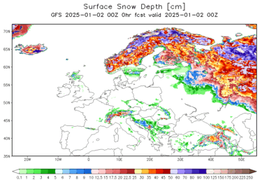 Current Snow and Ice Depth in Europe and USA