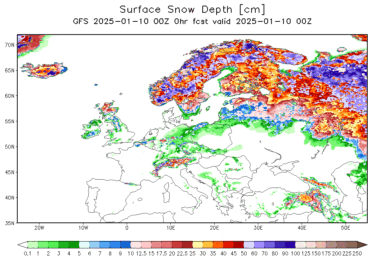 Current Snow and Ice Depth in Europe and USA